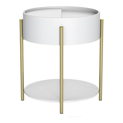 Haft Wood End Table with Hidden Storage in White