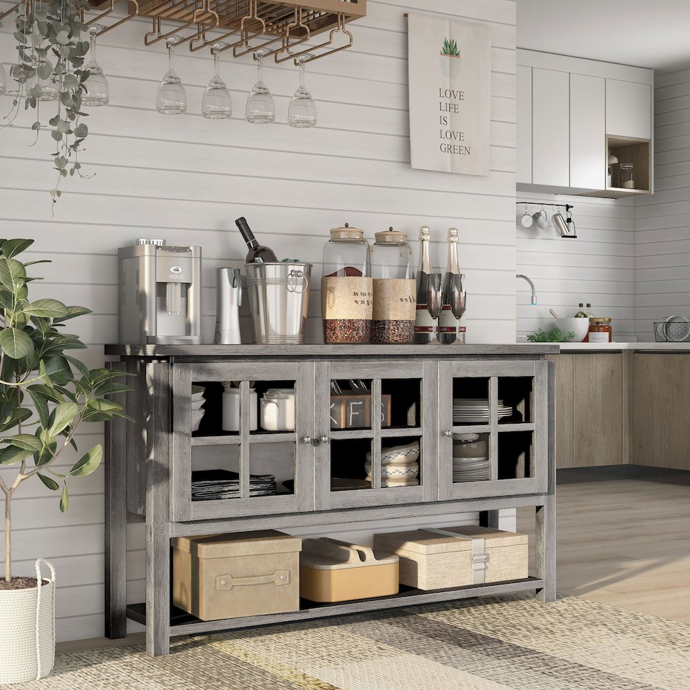 Tellun Contemporary Wood Multi-Storage Buffet in Gray Oak