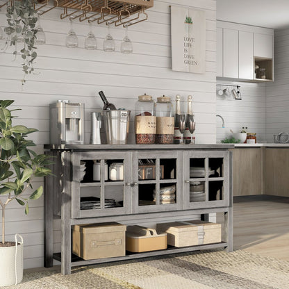 Tellun Contemporary Wood Multi-Storage Buffet in Gray Oak