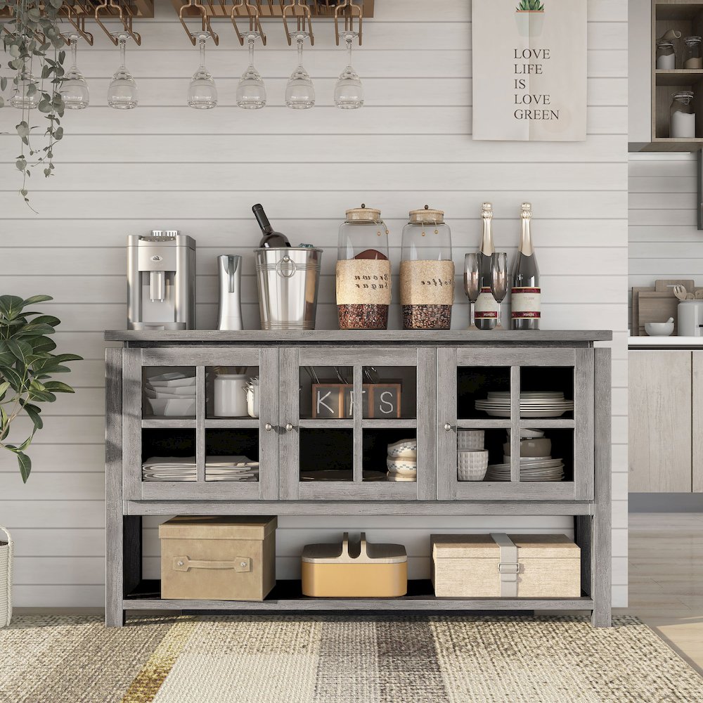 Tellun Contemporary Wood Multi-Storage Buffet in Gray Oak