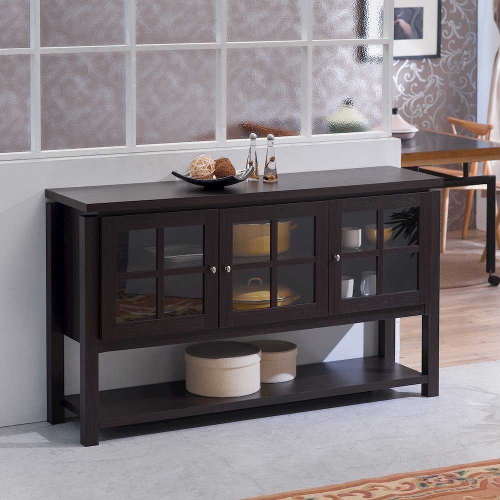 Tellun Contemporary Wood Multi-Storage Buffet in Walnut