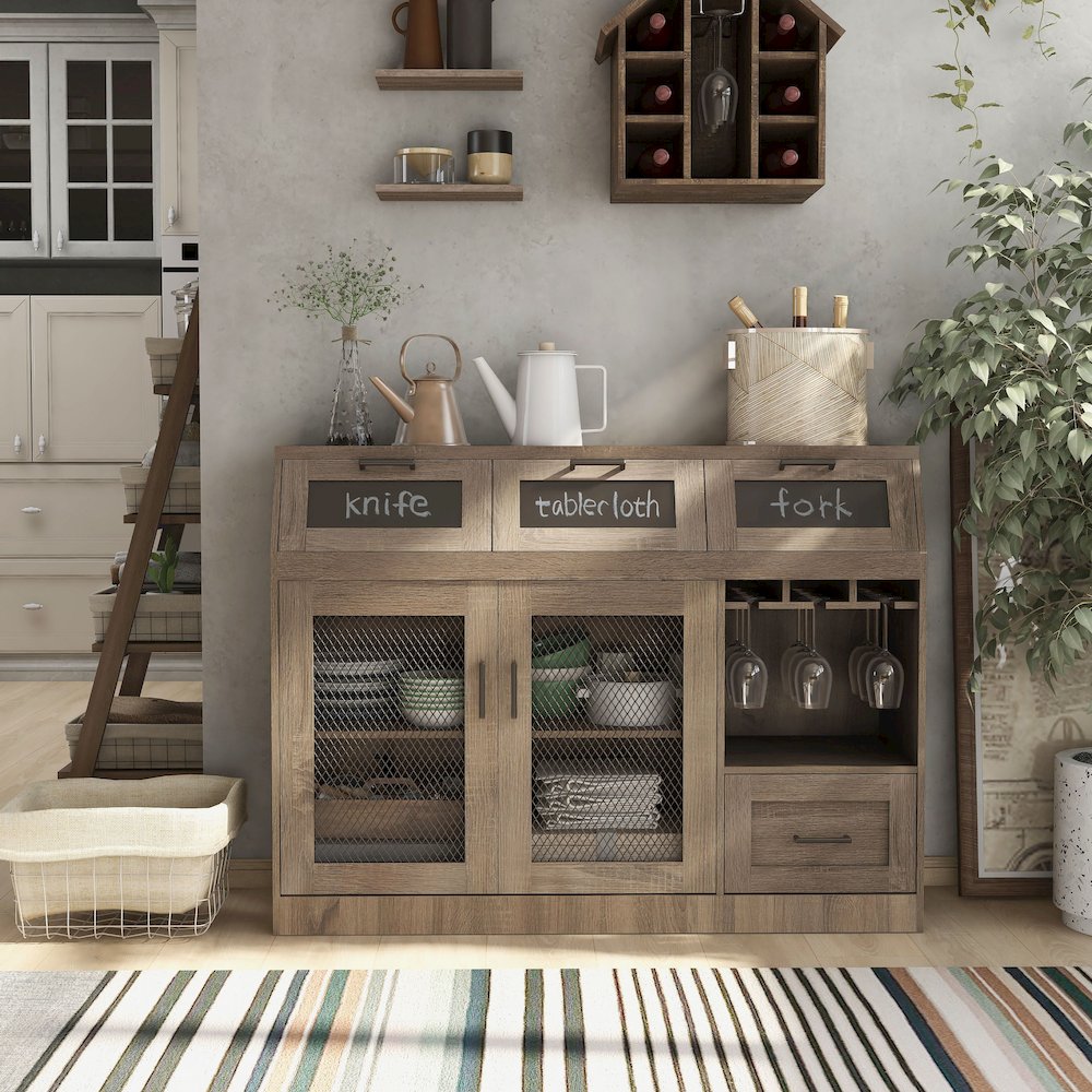 Coffman Wood Wine Storage Buffet in Chestnut Brown