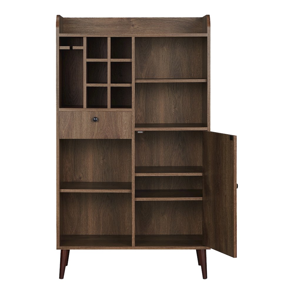 Alzon Wood Multi-Storage Wine Rack in Distressed Walnut