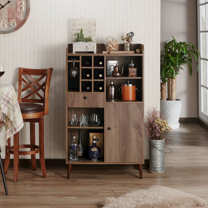 Alzon Wood Multi-Storage Wine Rack in Distressed Walnut