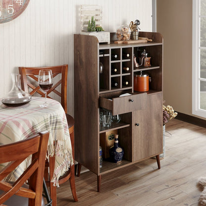 Alzon Wood Multi-Storage Wine Rack in Distressed Walnut