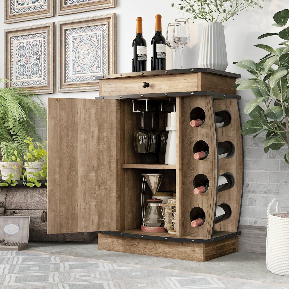 Edenz Rustic Wood 8-Bottle Wine Cabinet in Reclaimed Oak