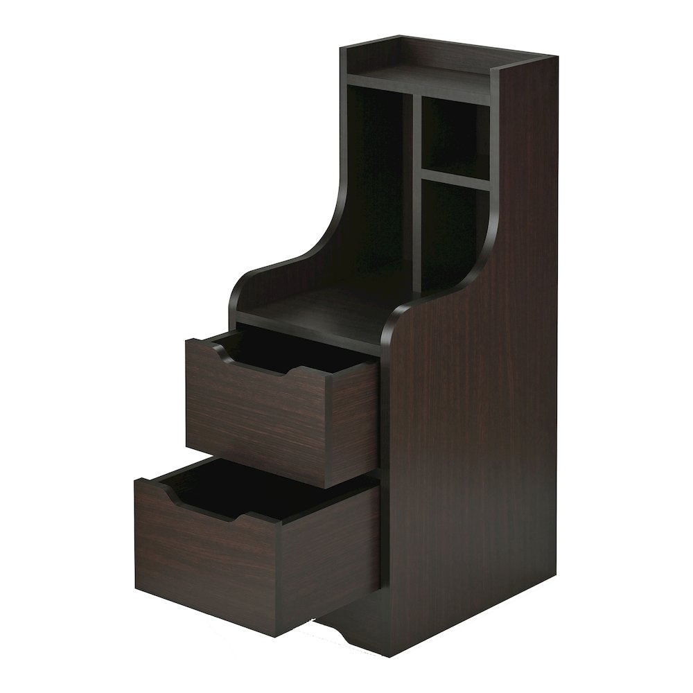 Plose Wood 2-Drawer Nightstand with Open-Shelf in Walnut