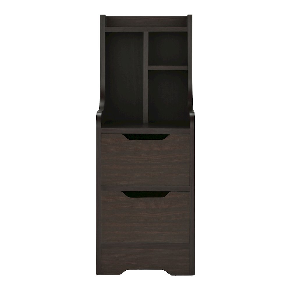 Plose Wood 2-Drawer Nightstand with Open-Shelf in Walnut