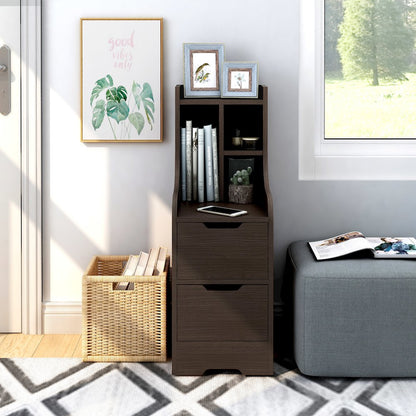 Plose Wood 2-Drawer Nightstand with Open-Shelf in Walnut