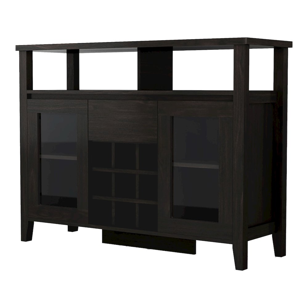 Elm Wood Buffet Table with Wine Rack in Espresso