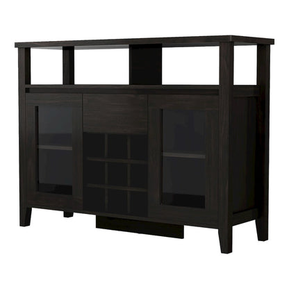 Elm Wood Buffet Table with Wine Rack in Espresso