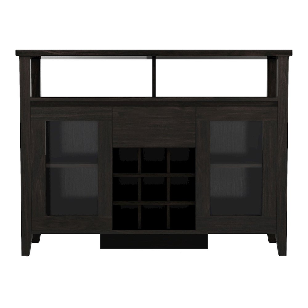 Elm Wood Buffet Table with Wine Rack in Espresso
