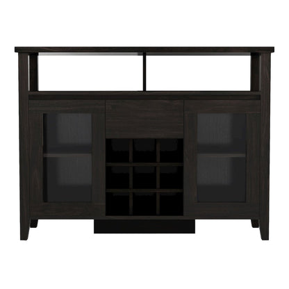 Elm Wood Buffet Table with Wine Rack in Espresso