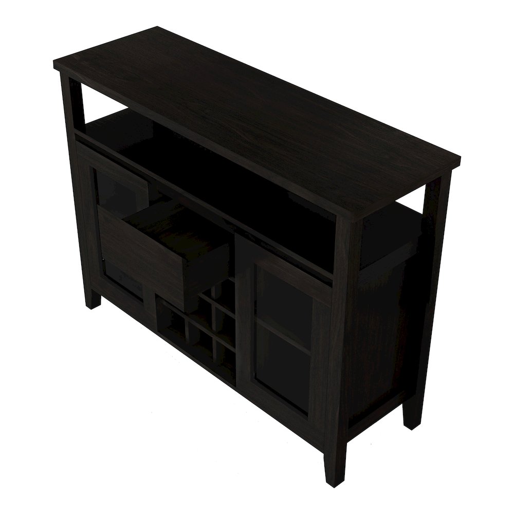 Elm Wood Buffet Table with Wine Rack in Espresso