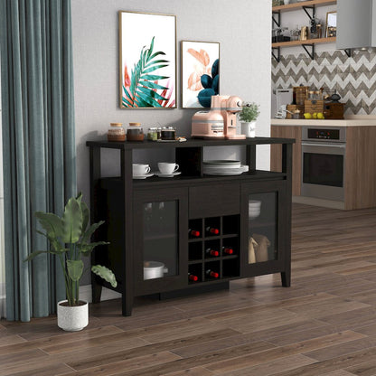 Elm Wood Buffet Table with Wine Rack in Espresso