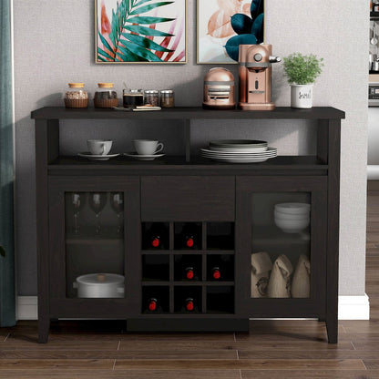 Elm Wood Buffet Table with Wine Rack in Espresso