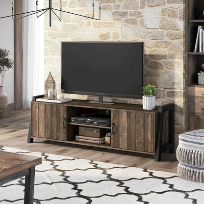Acres Farmhouse Wood 6-Shelf TV Console in Brown