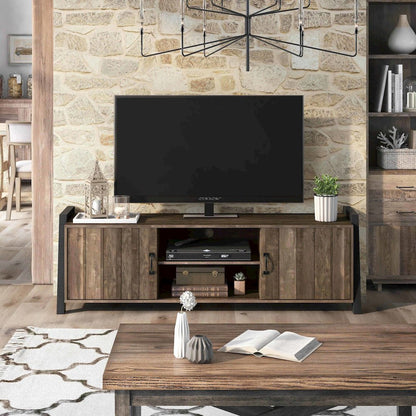 Acres Farmhouse Wood 6-Shelf TV Console in Brown