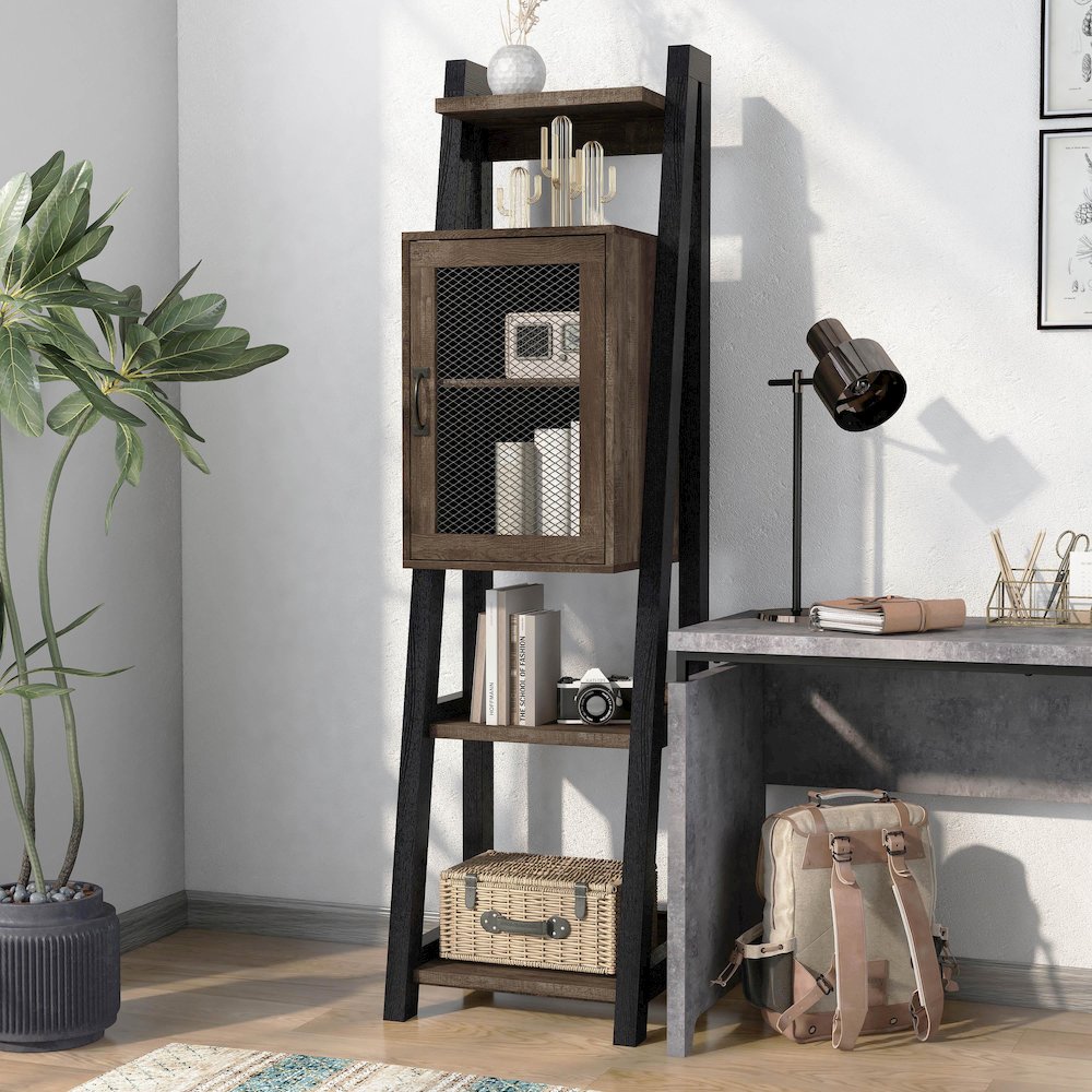 Acres Wood 6-Shelf Tower Cabinet in Brown