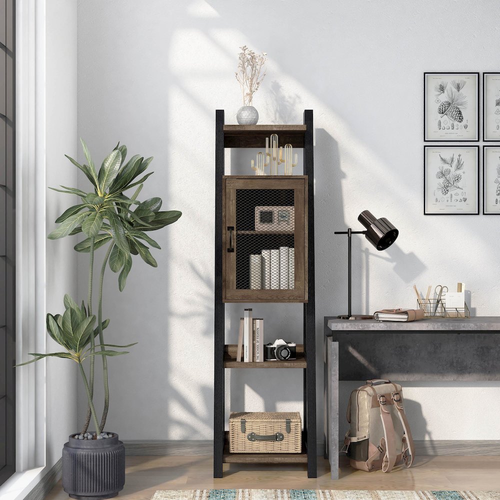 Acres Wood 6-Shelf Tower Cabinet in Brown