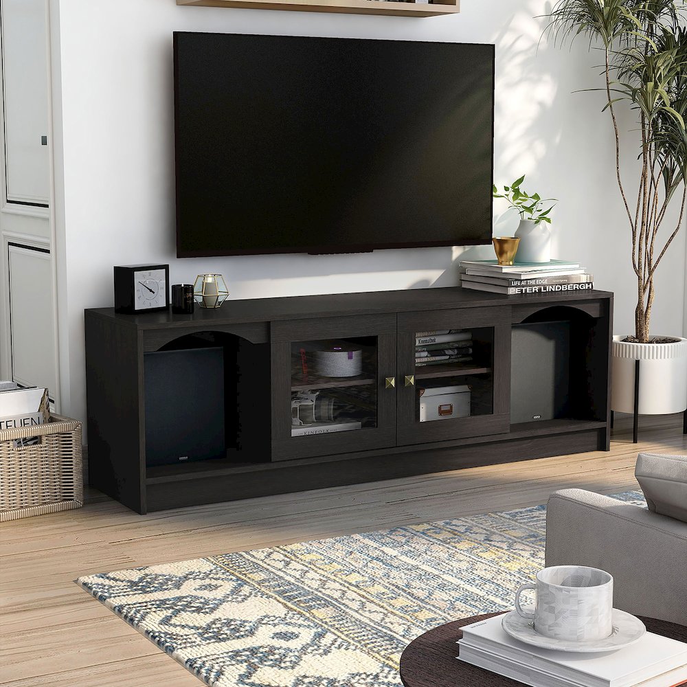 Elm Wood TV Stand with Cable Management in Espresso
