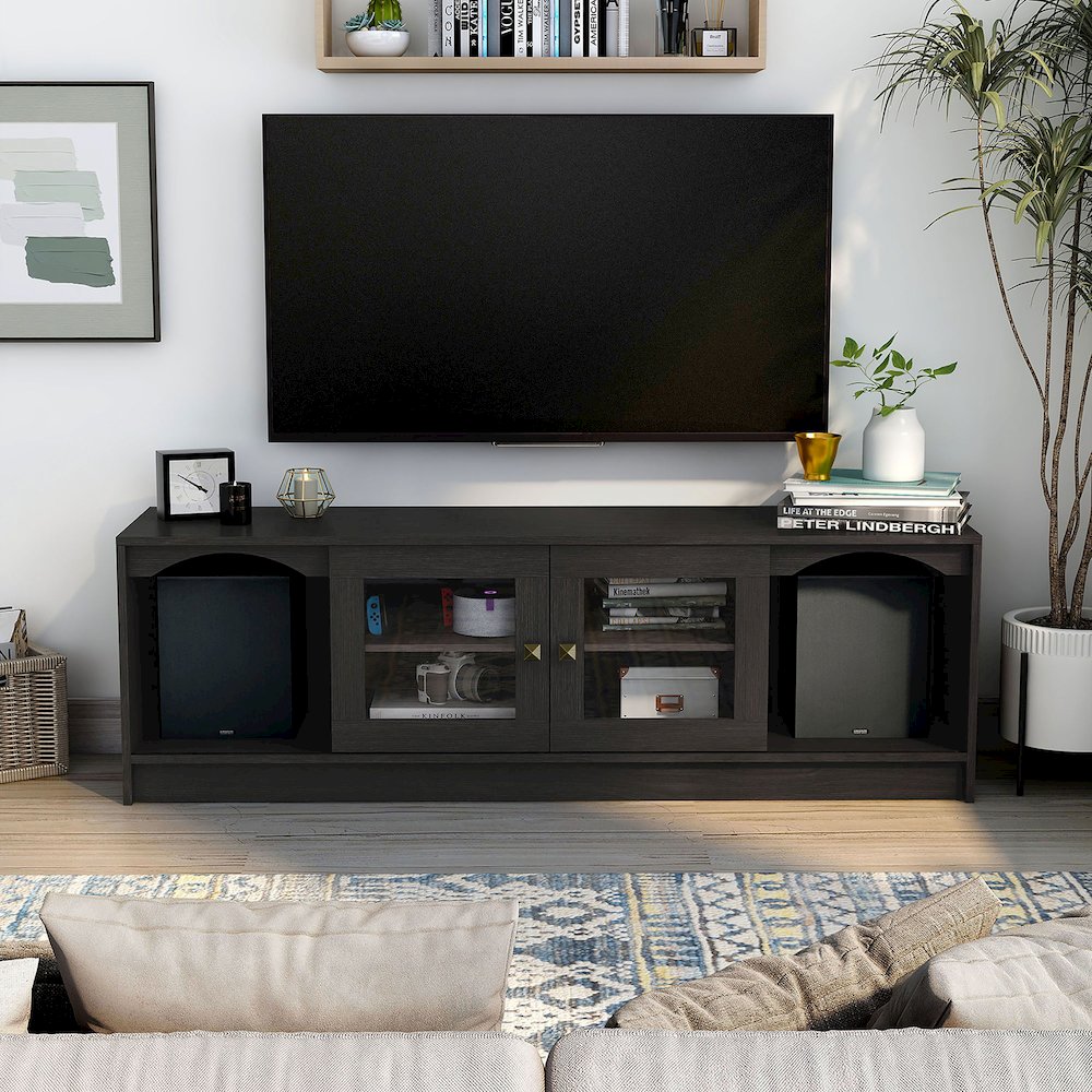 Elm Wood TV Stand with Cable Management in Espresso