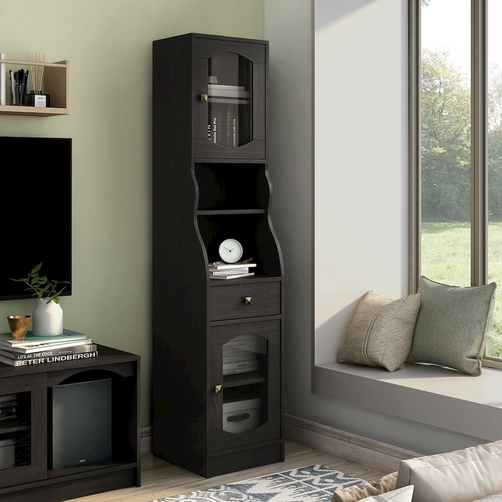 Elm Multi-Storage Wood Tower Cabinet in Espresso