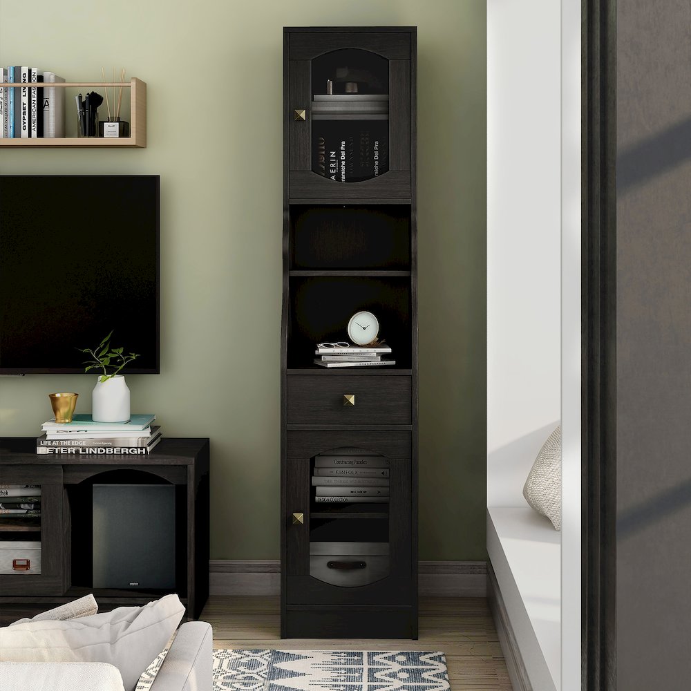 Elm Multi-Storage Wood Tower Cabinet in Espresso