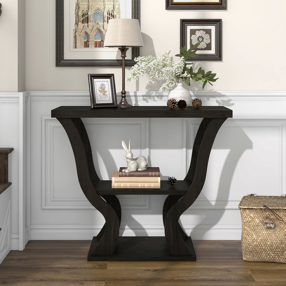 Bell Wood Console Sofa Entrance Table in Espresso