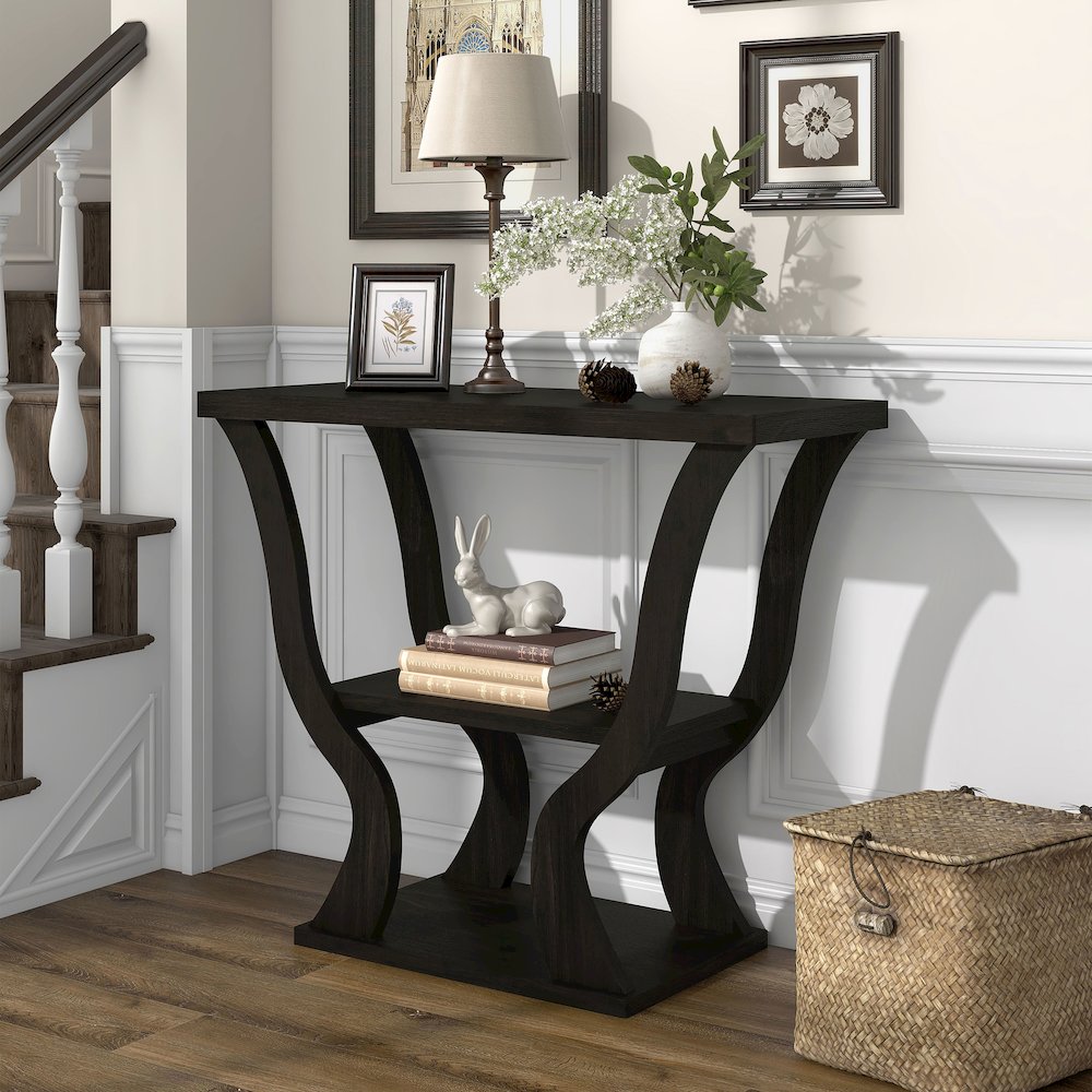 Bell Wood Console Sofa Entrance Table in Espresso