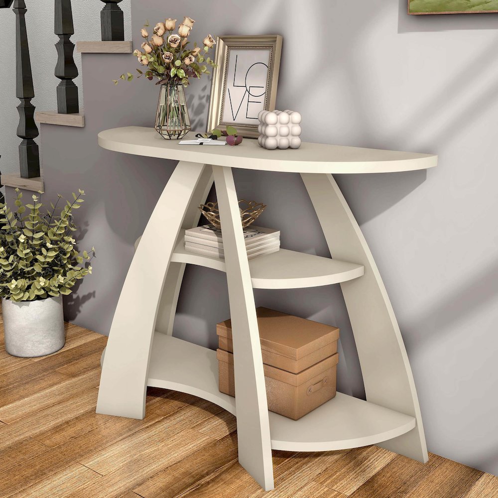 Bianca Contemporary Half Moon Wood Storage Console Table
