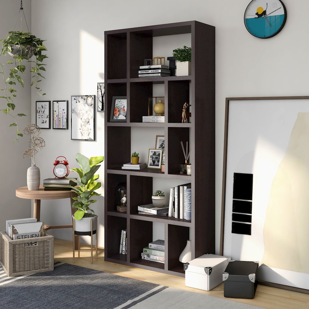 Olson Wood 9-Shelf Display Bookcase in Cappuccino
