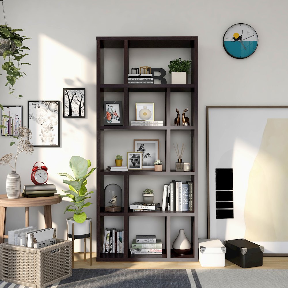 Olson Wood 9-Shelf Display Bookcase in Cappuccino