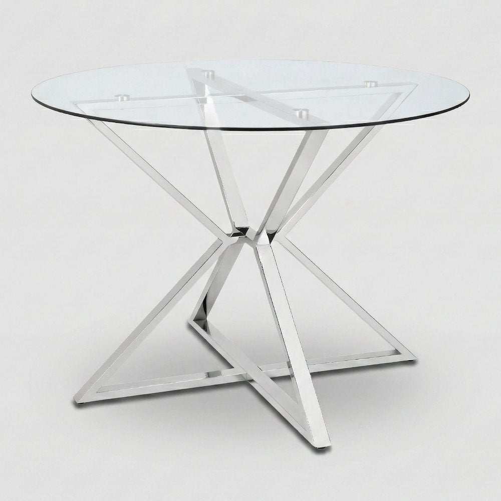Leonisis Glass Top Round Dining Table in Chrome