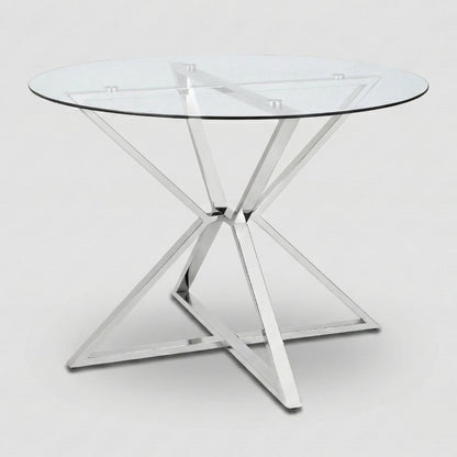 Leonisis Glass Top Round Dining Table in Chrome