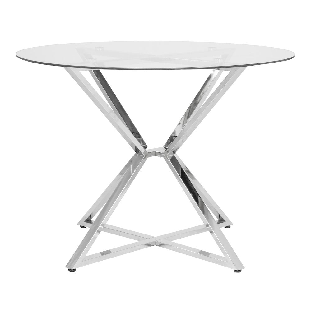 Leonisis Glass Top Round Dining Table in Chrome