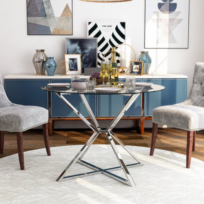 Leonisis Glass Top Round Dining Table in Chrome