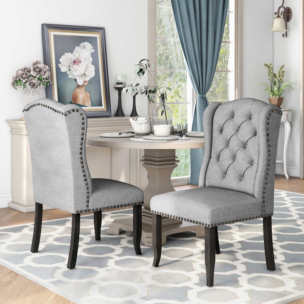 Sinuata Fabric Tufted Side Chair in Light Gray (Set of 2)