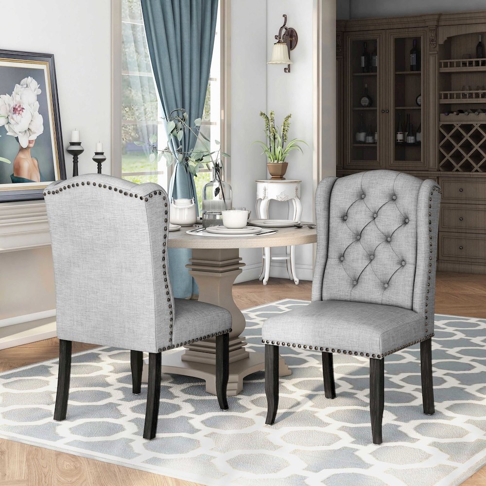 Sinuata Fabric Tufted Side Chair in Light Gray (Set of 2)