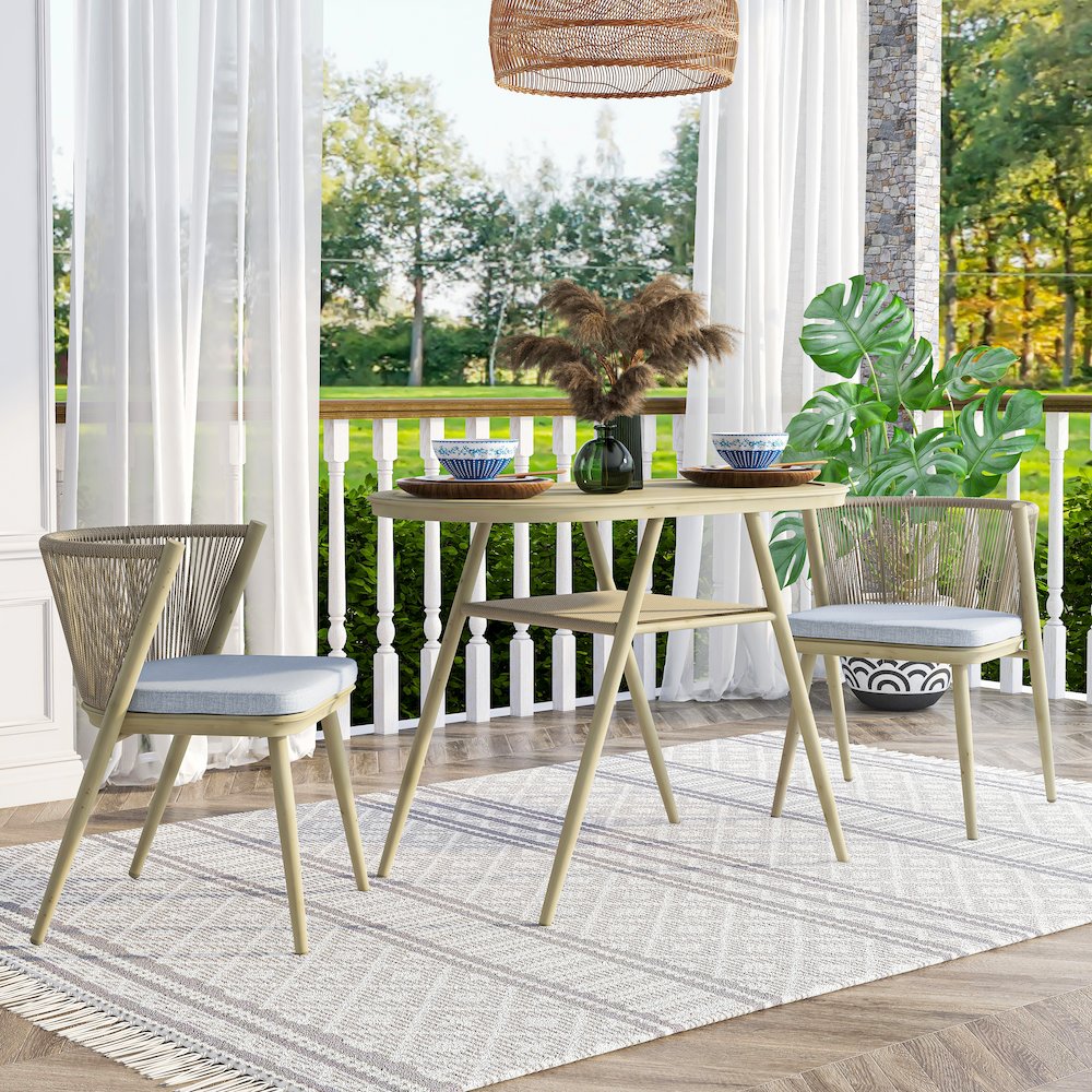 Morah Aluminum 3-Piece Outdoor Dining Table Set in Brown
