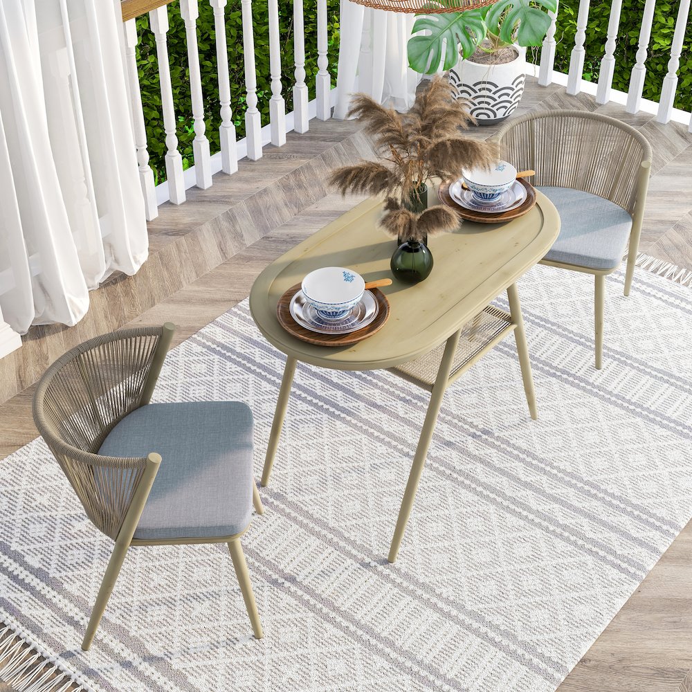 Morah Aluminum 3-Piece Outdoor Dining Table Set in Brown