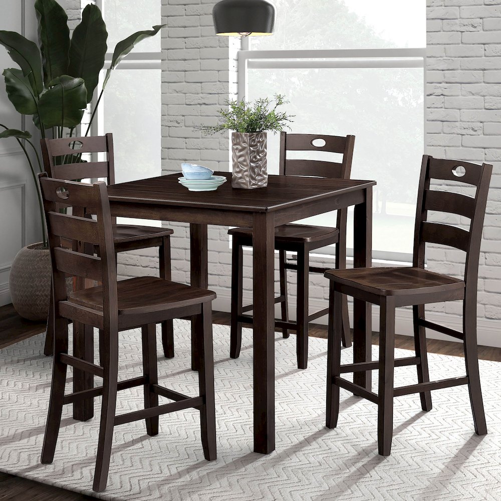 Haarven Wood 5-Piece Counter Height Dining Table Set, Brown