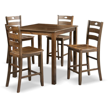 Haarven Wood 5-Piece Counter Height Dining Table Set, Brown