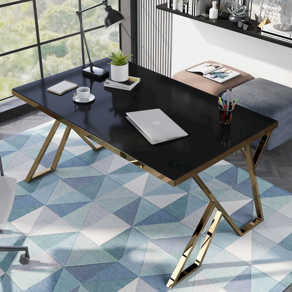 Egala Modern Black Glass Top Dining Table