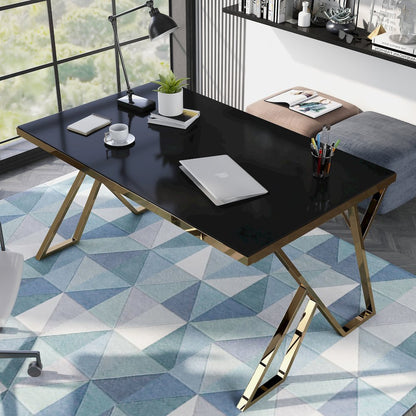 Egala Modern Black Glass Top Dining Table