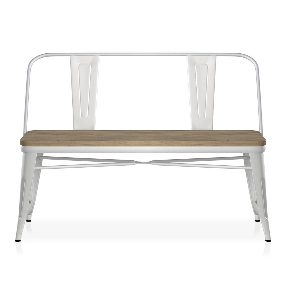 Mayfield Industrial Metal Base Dining Bench in White