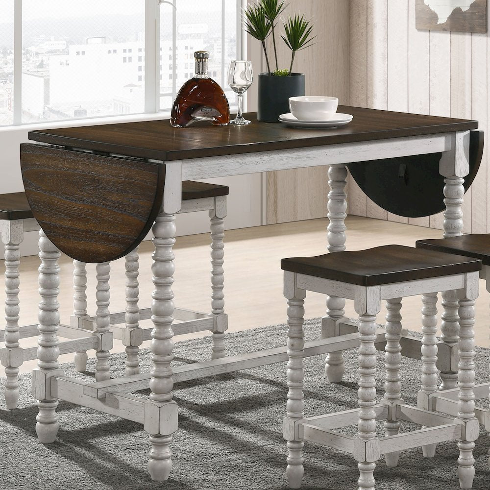 Birch Wood Counter Height Table With Drop Leaf in Walnut