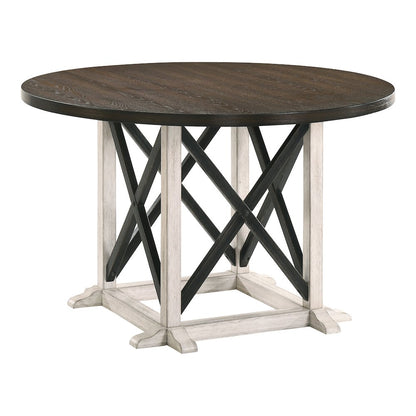 Knix Rustic Wood Round Dining Table in Antique White and Dark Walnut