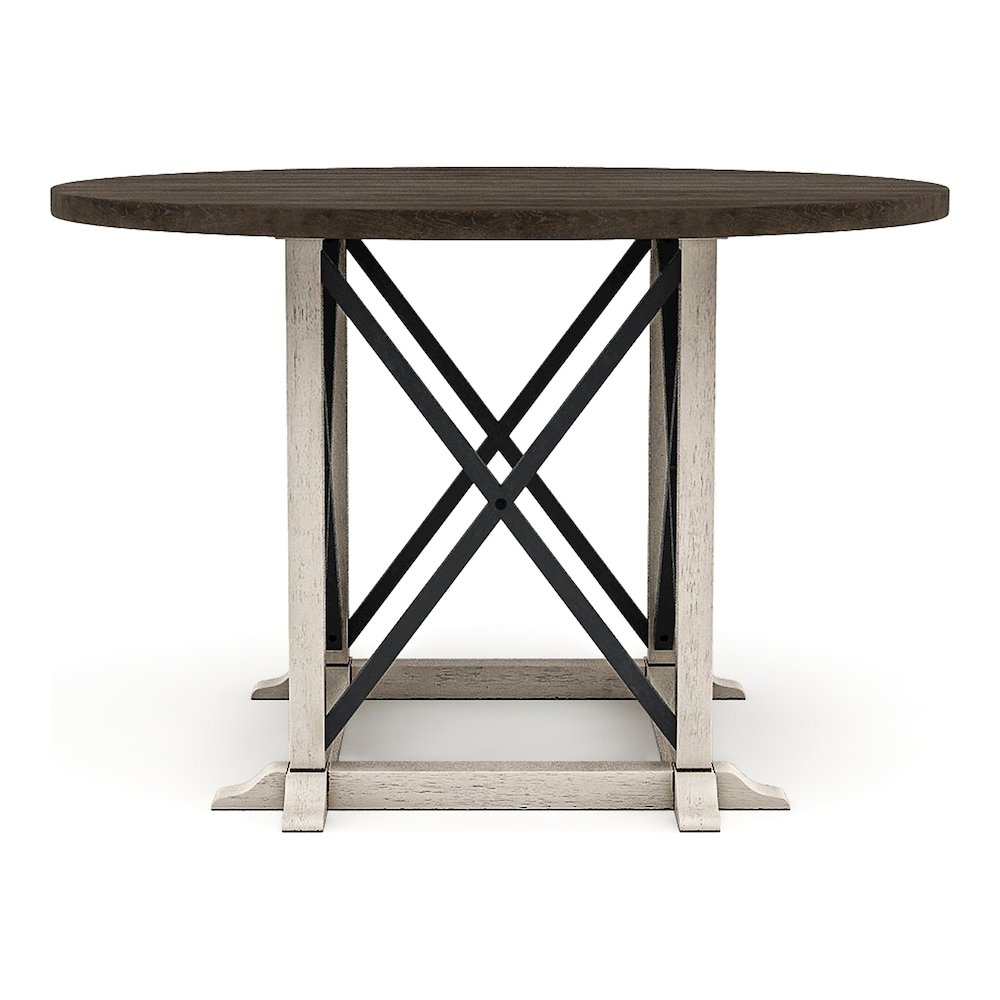 Knix Rustic Wood Round Dining Table in Antique White and Dark Walnut