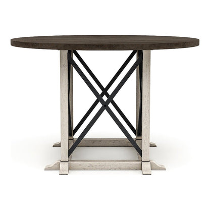 Knix Rustic Wood Round Dining Table in Antique White and Dark Walnut